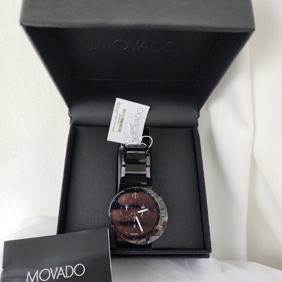 Movado Sapphire Synergy Black Dial Men's Watch - NEW Boxed - Picture 1 of 5